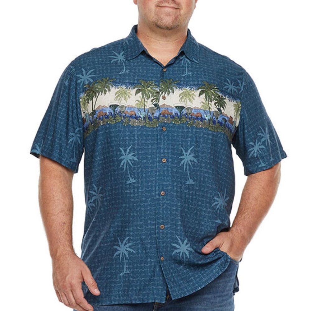 Plus Size Big & Tall Men's Short Sleeve Tropical Print Shirt 5X Large